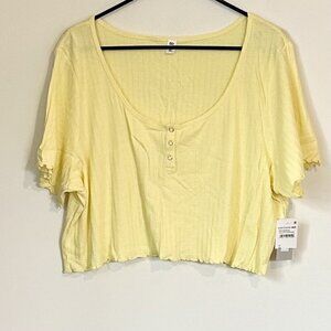 NWT BP by Nordstrom Short Sleeve Lettuce Trim Henley Scoop Crop - 3X